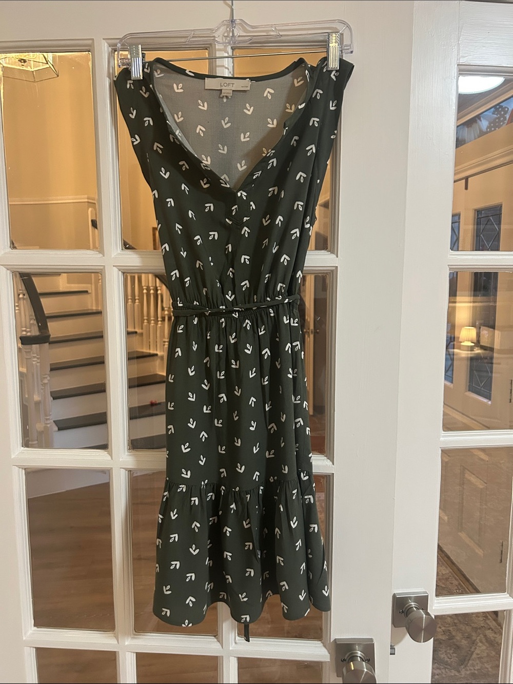 LOFT Dark Green Sleeveless Printed Midi Dress
